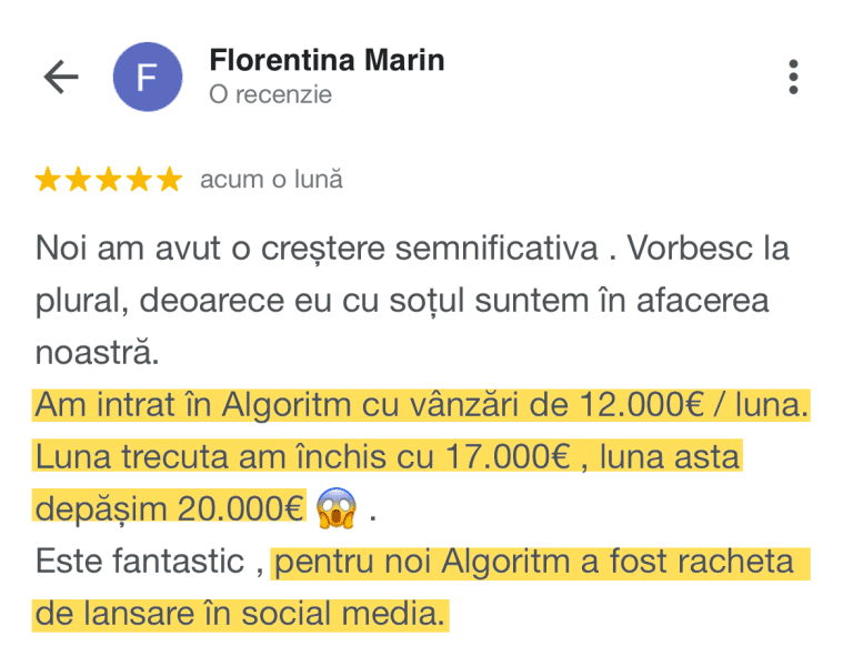 5 stars recenzie facebook pentru cursul Algoritm